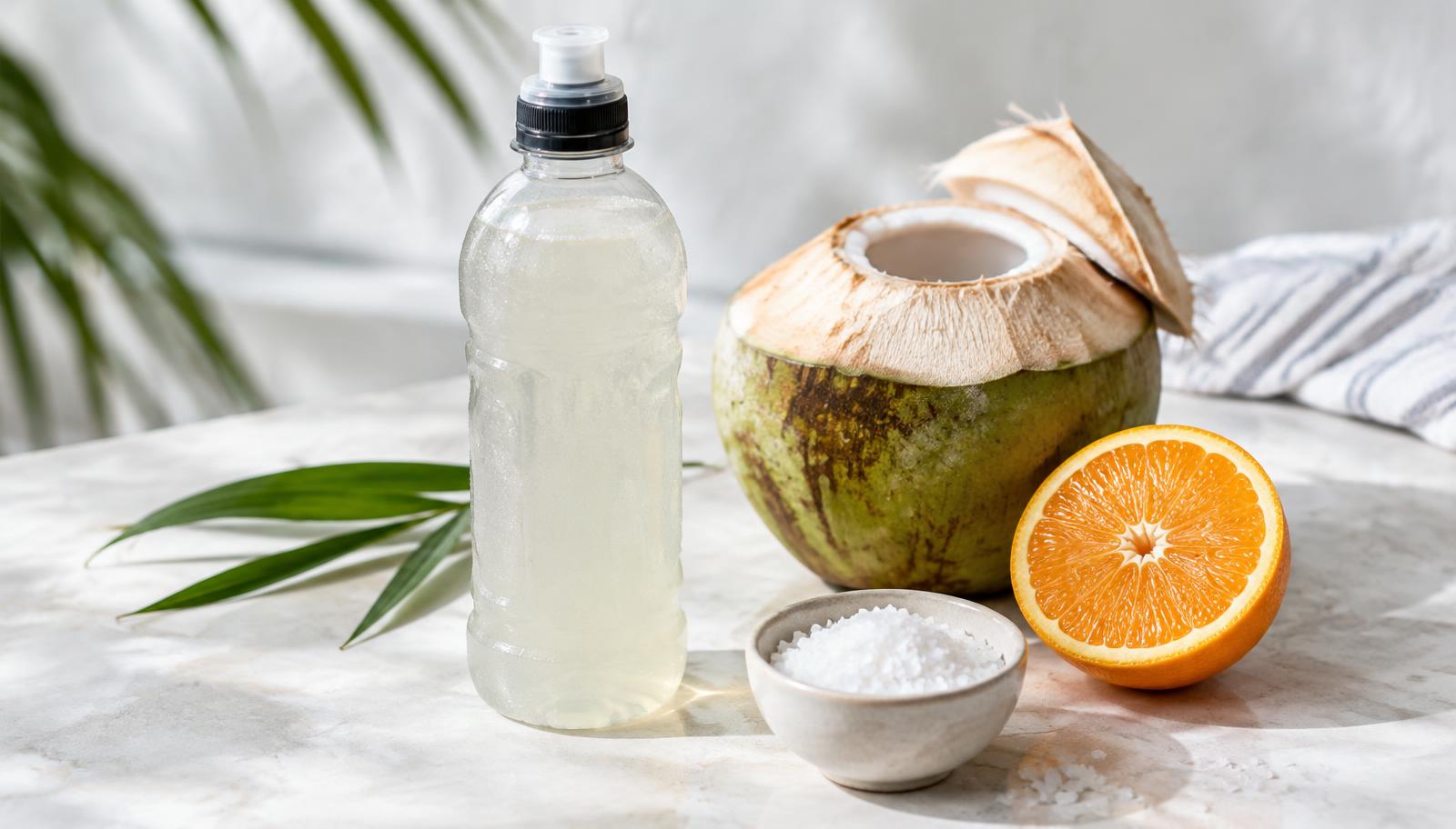 Boisson isotonique maison à l'eau de coco et à l'orange