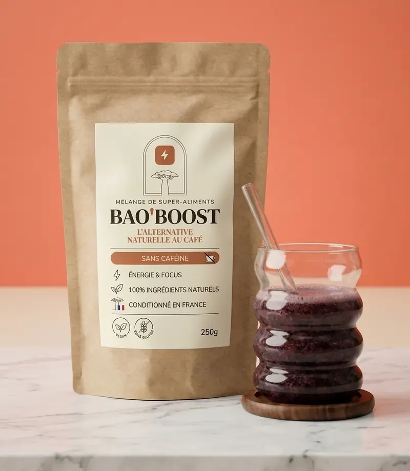 Bao'Boost, boisson énergie naturelle sans caféine au baobab, alternative au café
